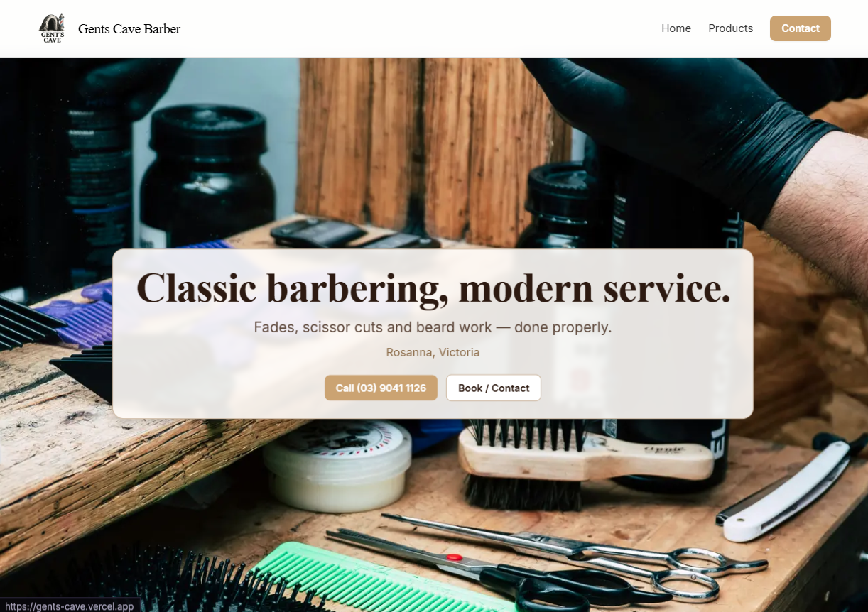 Gents Cave Barber website preview