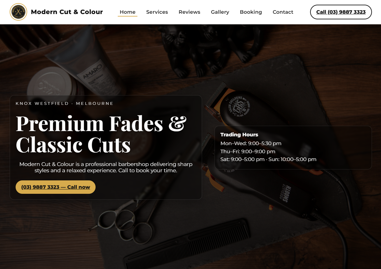 Modern Cuts Knox website preview