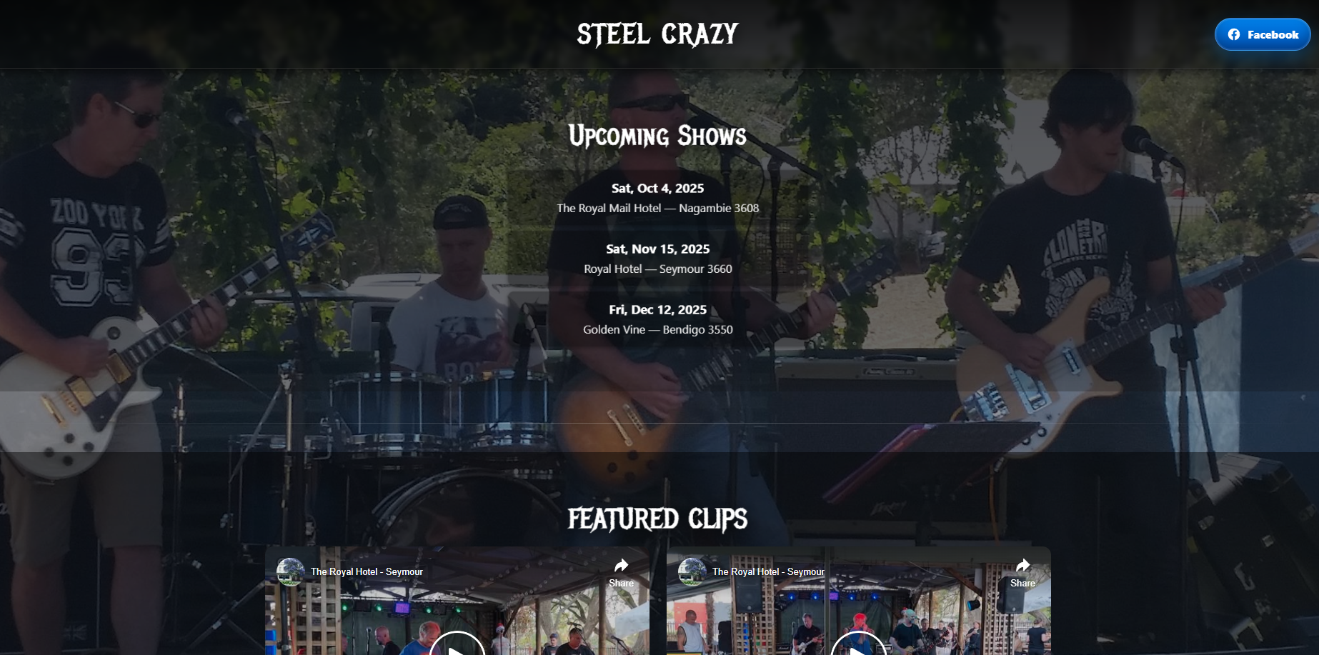 Steel Crazy band website preview